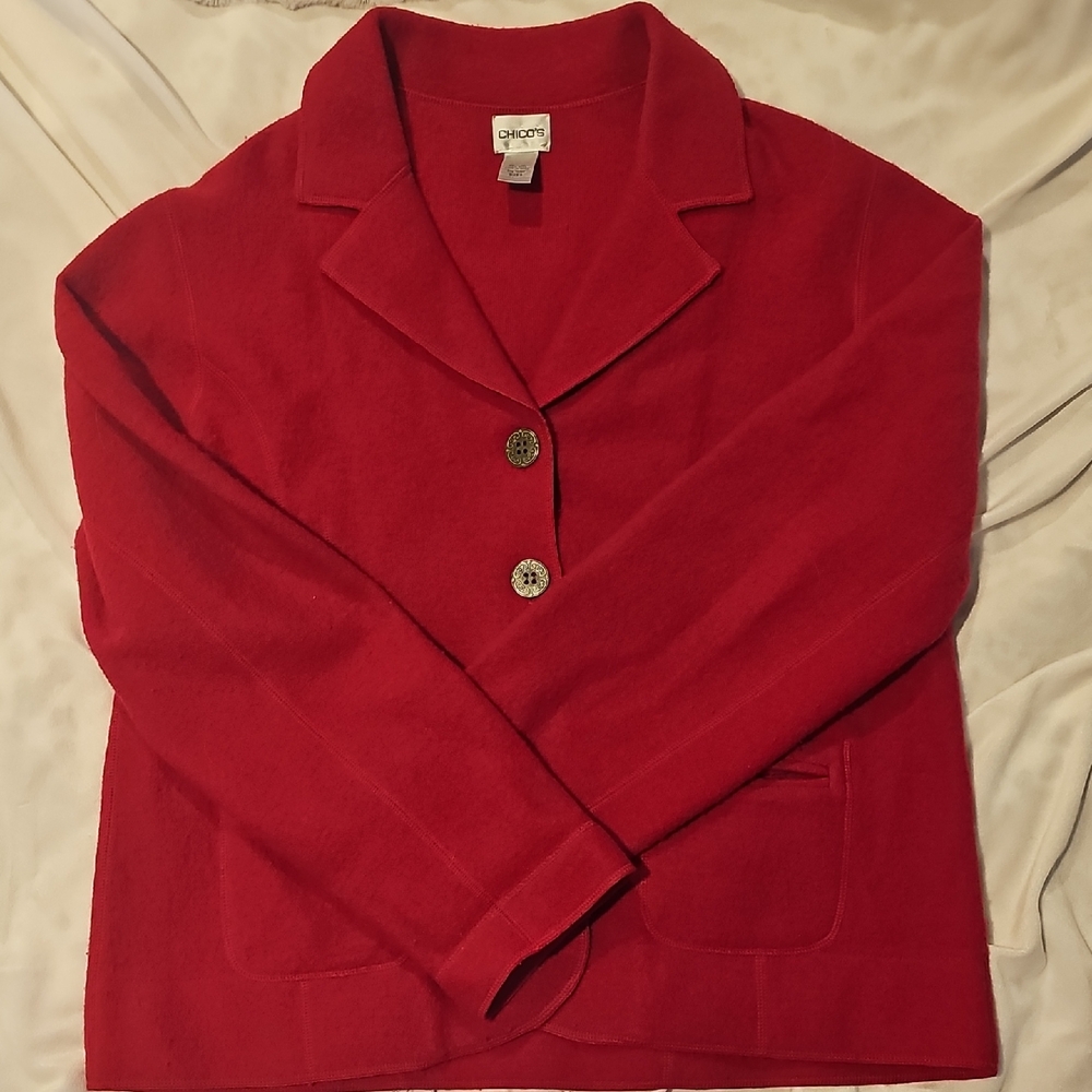 Chico's Vibrant Red Jacket with Decoorative Buttons